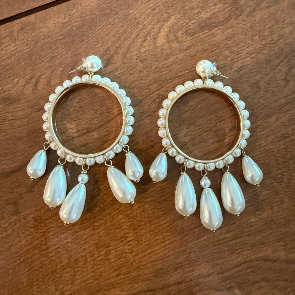 Elegant Pearl Drop Hoop Earrings